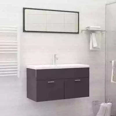 High Gloss Bathroom Vanity Unit Mirror Set Basin Sink Shelf Storage Cabinet Grey • $289.99