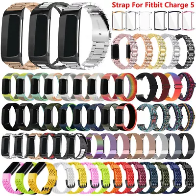$10.49 • Buy For Fitbit Charge 5 Sport Woven Nylon Silicone Leather Metal Watch Band Strap 