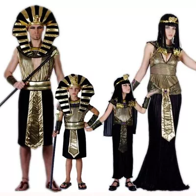 Black Gold Adult Child Egyptian Pharaoh Cleopatra Costume Fancy Dress Family • £17.50