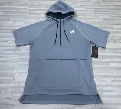 New Balance Mens Size Small NB Dry 1/4 Zip BP Fleece Hoodie Short Sleeve Gray • $29.98