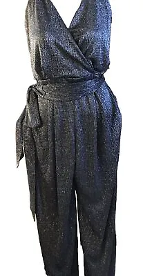 Silver Jumpsuit Wide Tie Belt JD Williams Size 14 Palazzo Legs 30  Length  • £15