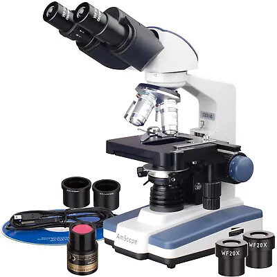 AmScope 40X-2000X LED Digital Binocular Compound Microscope W 3D Stage + Camera • $280.99