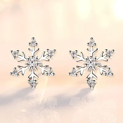 $4.98 • Buy 925 Sterling Silver Snowflake Stud Earrings Womens Girls Jewellery Xmas Gift New