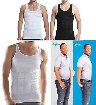 MEN SLIMMING VEST Body Shaper Slim Chest Belly Waist Compression Shirt White Blk • £6.95