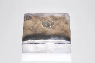 $25 • Buy Towle Vintage Silverplate Small Heart Jewelry Box Blue Velvet Lined