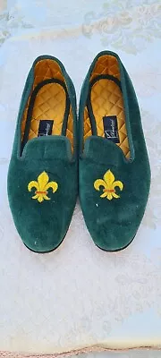 Broadland Slippers Shoes Mens Monogrammed Green Velvet Albert Slippers • £185