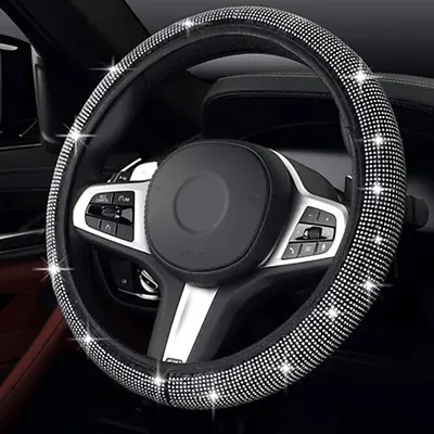 Bling Diamond White Women Girl Car Interior Accessories Steering Wheel Cover  • $13.40