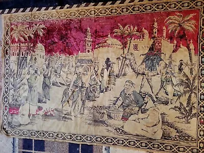 Vintage Belgium Tapestry Middle Eastern Street Scene -  Camels 47  X 74 Inches  • $82.99