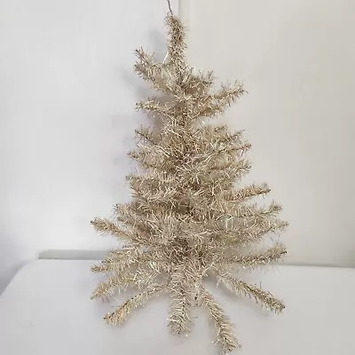 Vintage White Metallic Shiny Table Top Artificial Christmas Tree NO BASE RETRO • $15.95