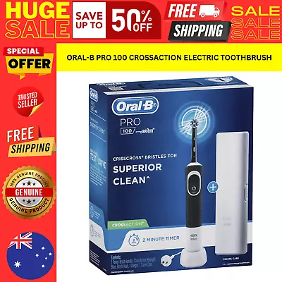 Oral B PRO 100 CROSSACTION Rechargeable Electric Toothbrush Midnight Black Adult • $47.74