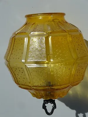 1960s-1970s Mid-Century Amber Glass Pendant SWAG LIGHT 8  GLOBE • $60
