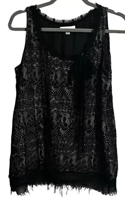 Cabi Women’s Black Lace Overlay Blouse Sleeveless Top Dressy Tie Bow Sz M • $19.99