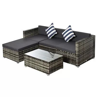 Outsunny 5 Pieces Rattan Sofa Set Wicker Sectional Cushion Patio Grey Garden • £289.99