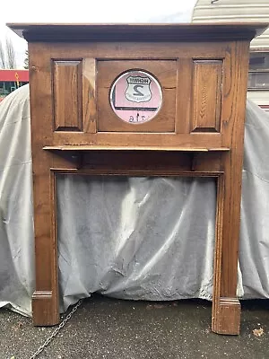 Antique Oak Fireplace Surround Mantle Round Mirror Deco Retro Shelf Stove Parlor • $290