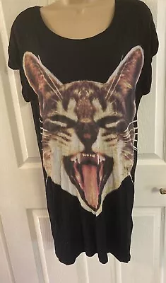 Women’s H&M Tee Shirt Dress  Size 10 Black  Cat Print Holidays/Summer • $6.20