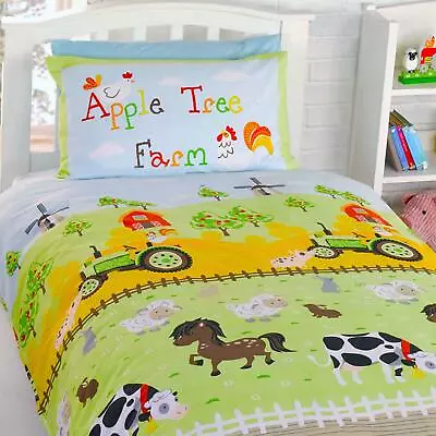 Apple Tree Farm Junior Cot Bed Duvet Cover Set New Tractors Animals • £14.39