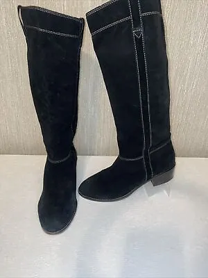 Michael Kors Black Stiched Suede  Boots Woman’s 7M Pull On Block Heel Round Toe • $29.99