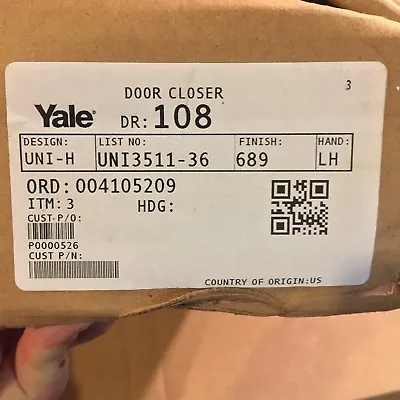 Yale NEW IN BOX Door Closer 3510 Series UNI-H-Style • $59.50