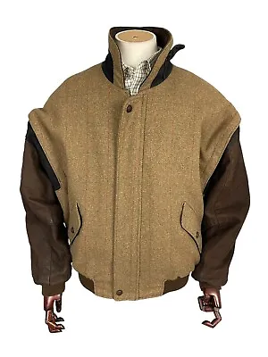 Camanchi Leathers Tweed Bomber Jacket XXL Leather Sleeves Vented Shoulders Rare • $124.46