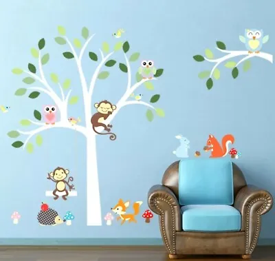 White Tree Woodland Monkey Wall Decal 3D Sticker Childs Bedroom Nursery Playroom • $37.99