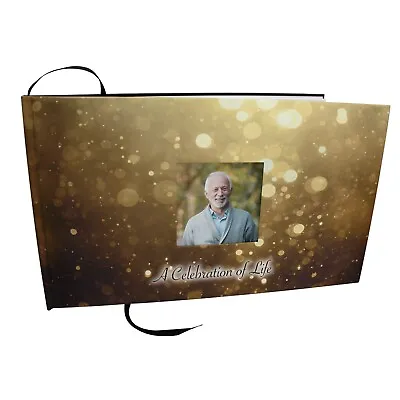 Golden Bokeh Funeral Guest Book Memorial Guest Book • $39.95