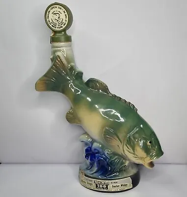 Vintage Ceramic Jim Beam 100 Month Bourbon Whiskey Decanter Bass  Fish Empty  • $100
