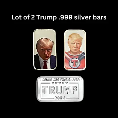  2-Piece Set: 1g .999 Silver Bars - Trump Mugshot & Superman Design - Trump 2024 • $15.95