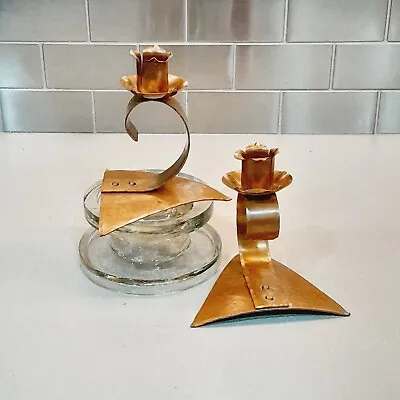 Pair Of Hand Hammered Copper Taper Candle Holders Arts & Craft Mission • $24.99