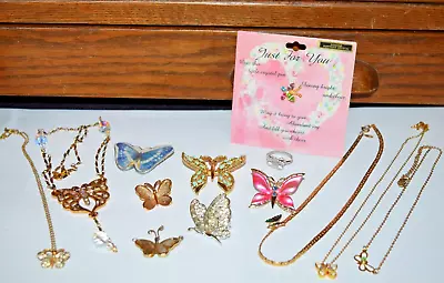 Vintage Estate Jewelry Lot Brooches Necklaces Butterfly Theme Avon Sarah Gerry's • $9.99