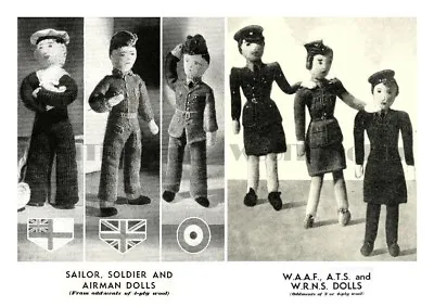 Vintage Knitting Patterns WW2 Army Navy Air Force WAAF WRNs ATS Toys/Dolls • £2.50