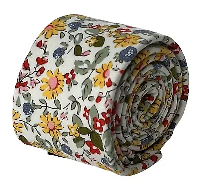 Cotton Yellow Floral Wildflower English Mens Neck-tie By Frederick Thomas Ties • £15.99