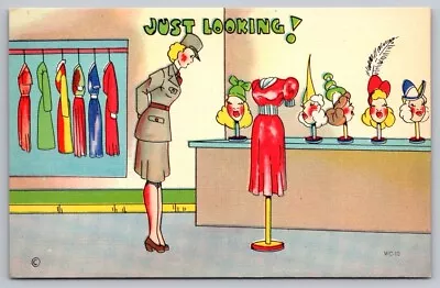 Comic Postcard Halverson Beals WC-10 WAC Soldier Looking At Civilian Hat & Dress • $6.76