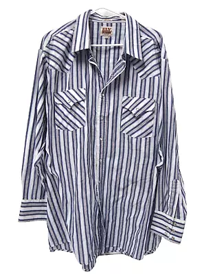 Vtg Ely Cattleman Mens Western Shirt 2XLB Blue Striped Long Sleeve Snap Button • $15.82