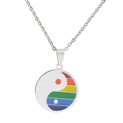 Smooth Rainbow Ying Yang Pendant Gay & Lesbian LGBT Pride Necklace Jewelry • £6.90