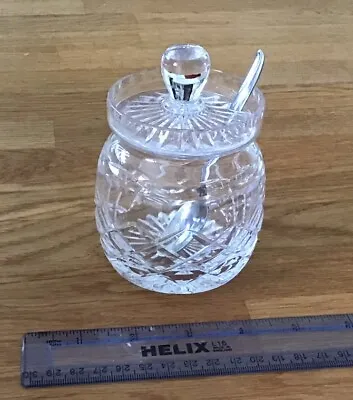 Beautiful Vintage Lead Crystal Cut Glass Jam/Preserve Lidded Pot 11 Cm + Spoon • £9.95