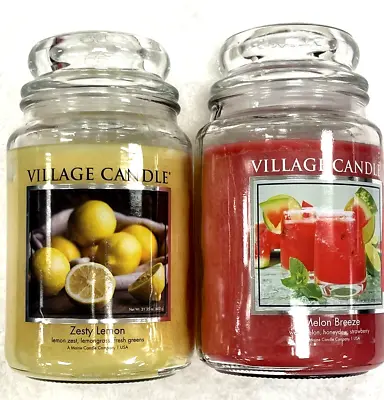 2 Lot Village Candle Zesty Lemon & Melon Breeze Scented Candles 21.25 Oz Ea. • $45.64