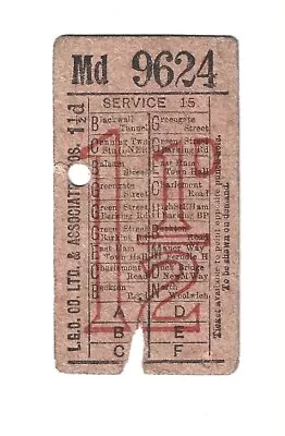 Bus Ticket London General Omnibus Co Ltd Serv 15  1 1/2 D  Geographical Punch • £2.99