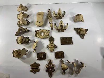 Vtg Trunk Hardware Lot Hinges Corners Guards Lock Latch Catch Hasp Clasp • $59.95