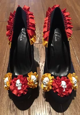 Ellie Women’s Pumps/Shoes 4” Heel Flower W/Skulls SZ 7 Halloween Party Shoes • $25