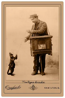 ORGAN GRINDER & MONKEY 1892 Vintage Photograph A++ Reprint Cabinet Card CDV  • $7.99