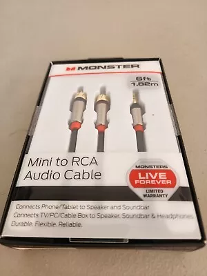 Monster 6-FT 1.82M MINI TO RCA AUDIO CABLE 3.5mm Phone Tablet Speaker TV PC HQ • $6.48