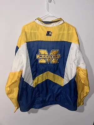 Michigan Wolverines Starter Vintage Windbreaker Full Zip Maize Blue 90s XL 24x25 • $89.99