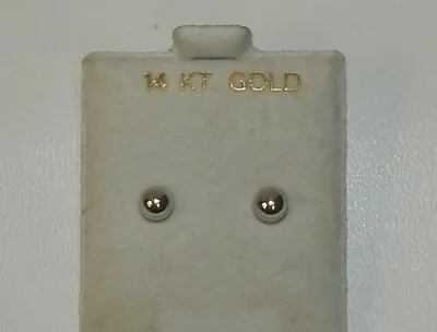 Vintage NOS 4mm 14k White Gold Bead Ball Stud Earrings • $39.99