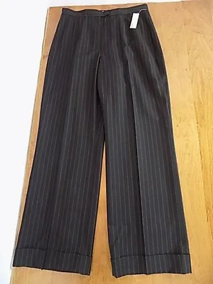 NWT Amanda Smith Women's Career Pin Striped Slacks Pants Sz 14 Brown Wider Leg • $10.55