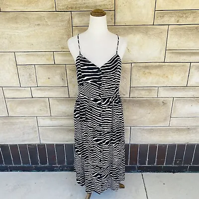 $6 • Buy H&M Womens Black White Zebra Dress Size UK12 Button Front Spaghetti Straps Visco
