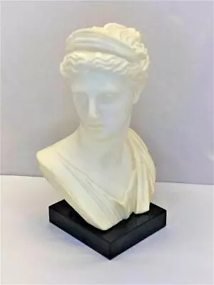 Vintage Bust Artemis Diana Art Sculpture Cast Resin On Marble Base 9.5” Italy • $174.99