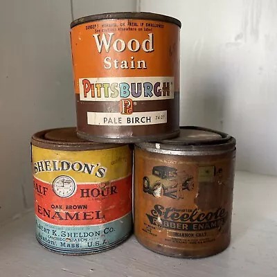 Three 1/2 Pint Vintage Paint Cans PPG Sheldon Steelcote Paper Labels • $10