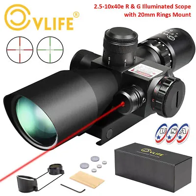 2.5-10x40E Rifle Scope Dual Illuminated Mil-dot Reticle Tactical Red Laser Sight • $50.34
