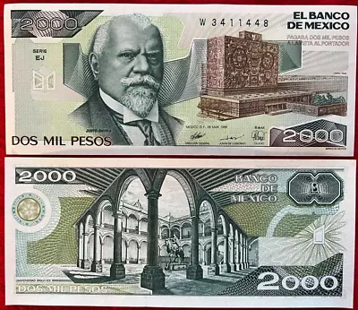 Mexico Banknote 2000 Pesos AU UNC Paper Money - Mexican Bills Dos Mil Pesos RARE • $7.98