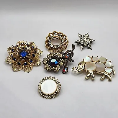 Vintage Brooch Lot Rhinestones Blue Pin Elephant  • $24.29